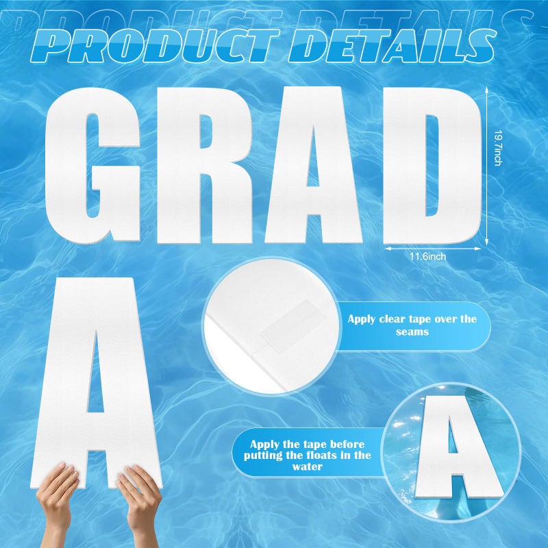 APUDWN Large Grad Prom 2026 Floating Letters for Graduation 20" White Foam Pool Decorations for Grad Prom Party Graduation Pool Float Decor, Photo Props for Seniors, Class of 2026 (Grad) - Image 2