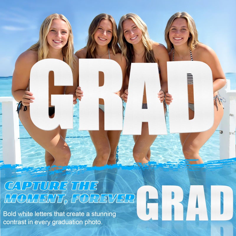 APUDWN Large Grad Prom 2026 Floating Letters for Graduation 20" White Foam Pool Decorations for Grad Prom Party Graduation Pool Float Decor, Photo Props for Seniors, Class of 2026 (Grad) - Image 3