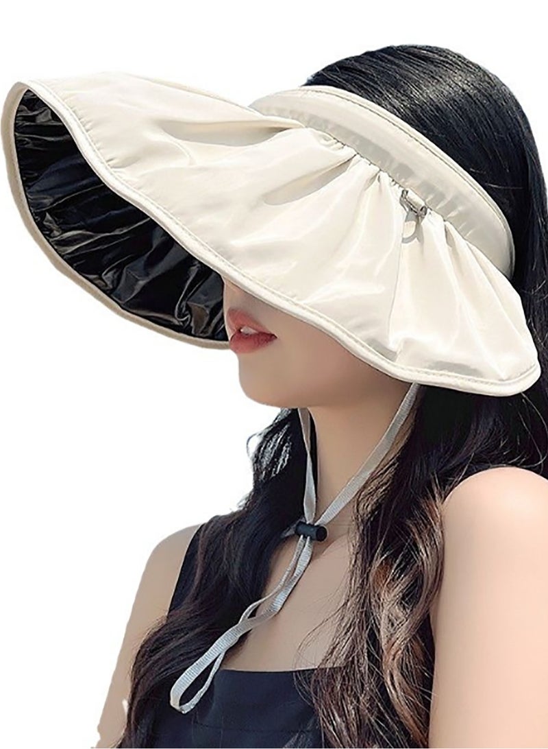 Sun Hat, Sun Hats for Women, Women's Solar Hat UPF50+ Ultraviolet Sun Sunscreen Sun Hat, Adjustable Size Covered Face Empty-Top Sun Hat Outdoor Activities, Beige - Image 1