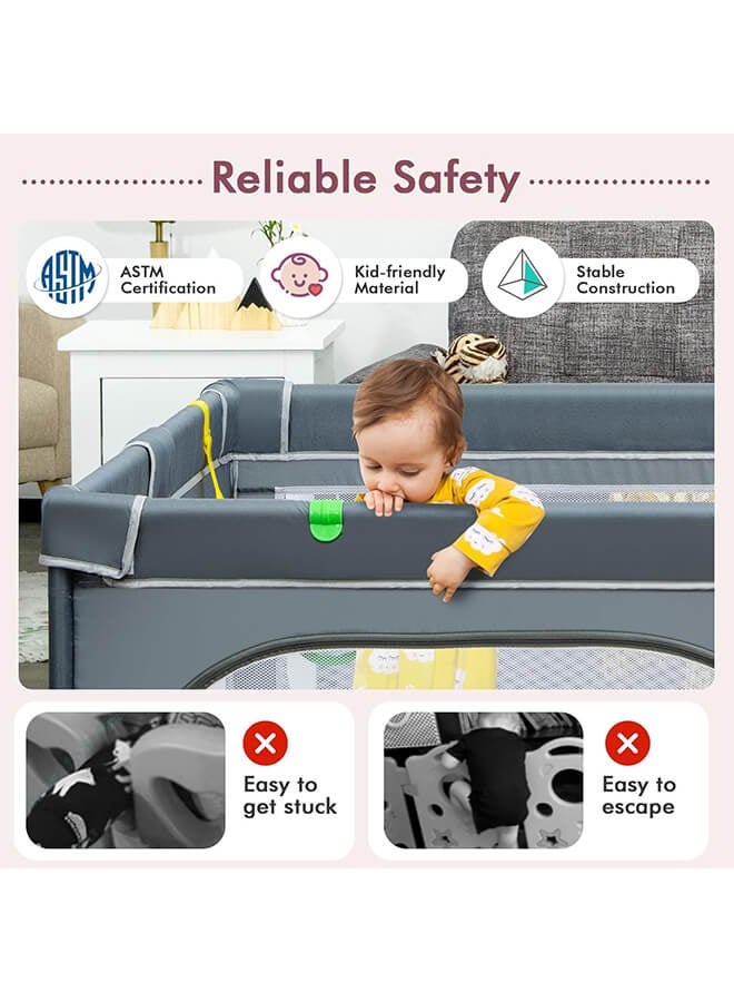 Aurlar Extra Large Baby Playpen 150×180cm, Sturdy Square Baby Play Yard with Breathable Mesh & Anti-Slip Suction Cups, Safe Indoor & Outdoor Play Area for Babies & Toddlers, Grey - Image 3