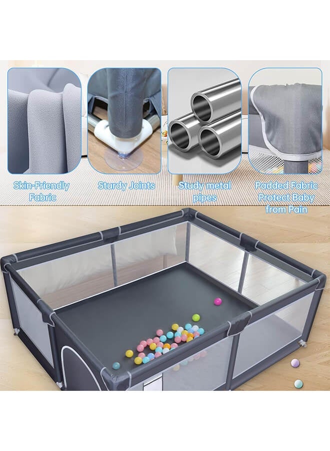 Aurlar Extra Large Baby Playpen 150×180cm, Sturdy Square Baby Play Yard with Breathable Mesh & Anti-Slip Suction Cups, Safe Indoor & Outdoor Play Area for Babies & Toddlers, Grey - Image 5