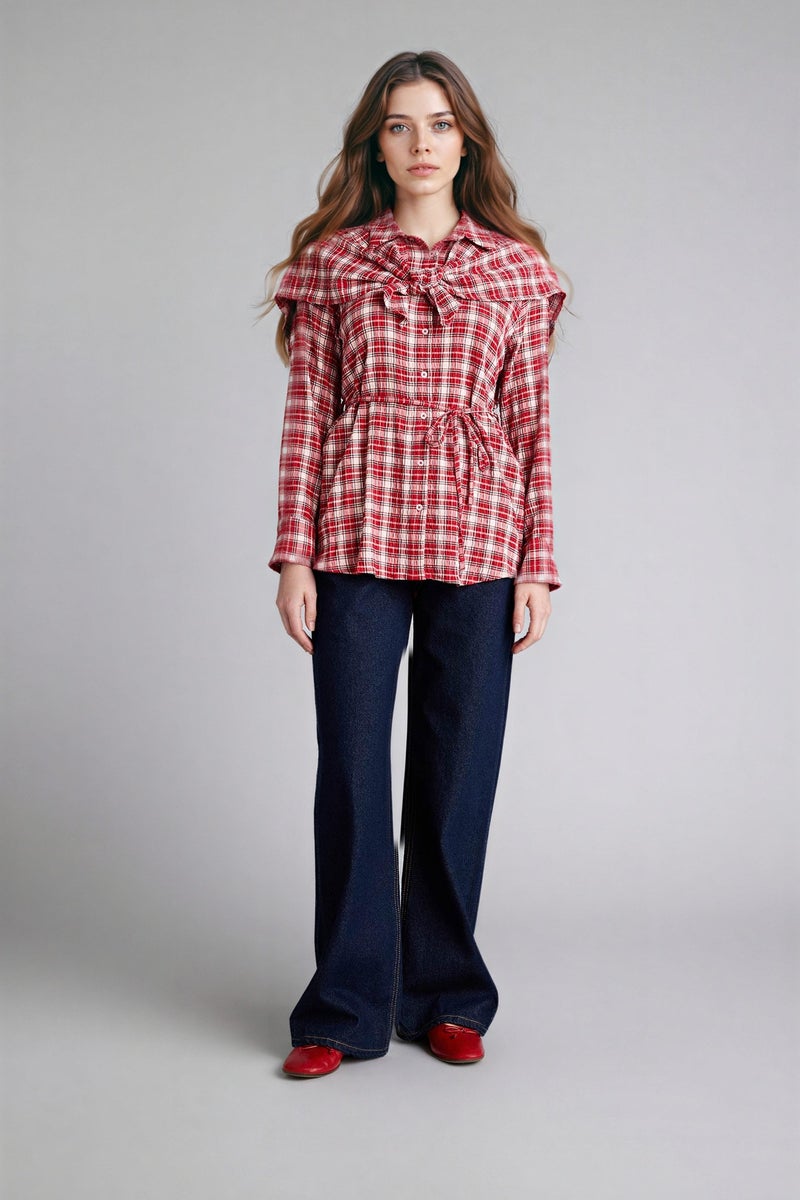DeFacto Red Woman Checked Waffle Textured Tunic Casual - Image 5