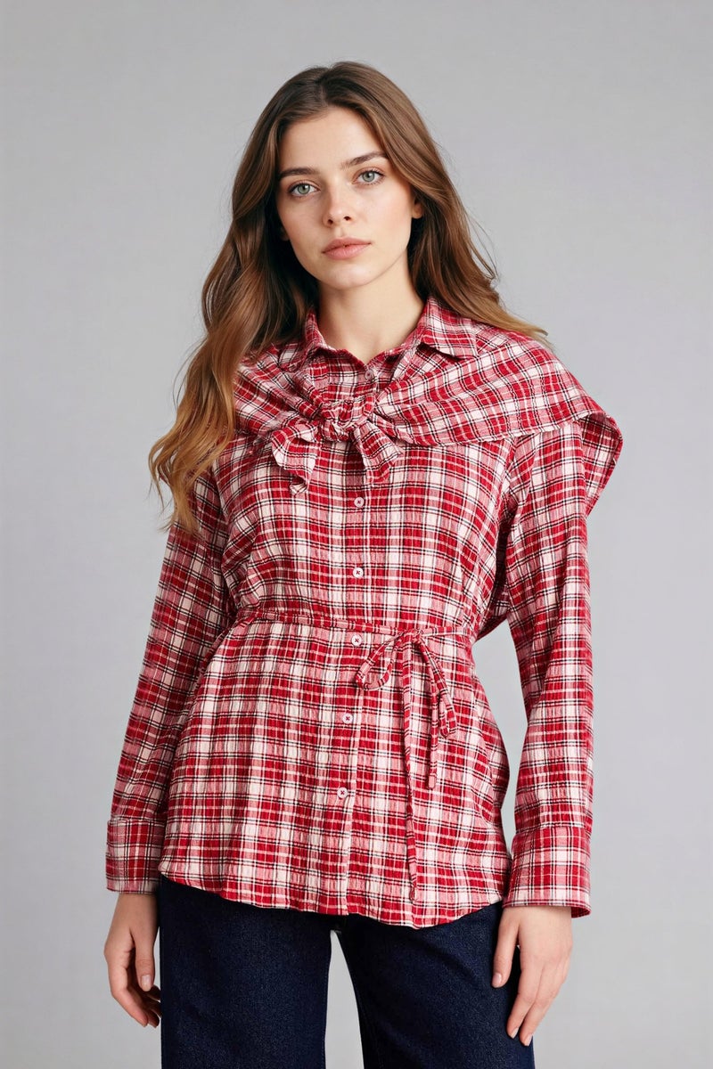 DeFacto Red Woman Checked Waffle Textured Tunic Casual - Image 4