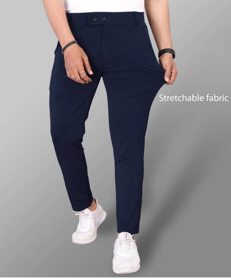 NoseQueen Men's Slim Fit Cargo Trousers | Stretchable Formal Men Trousers | Stylish Slim Fit Trouser for Men | Polycotton Knitted Fabric Pant for Man Blue - Image 2