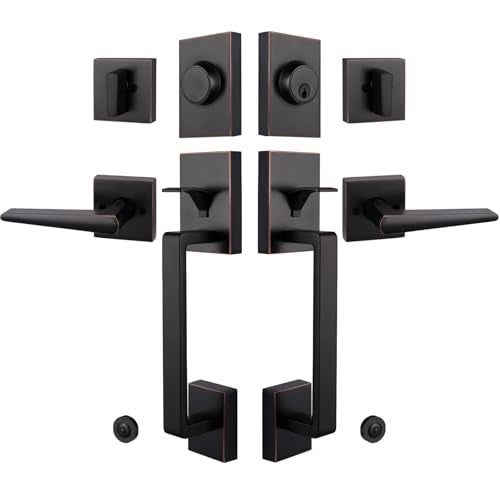 HISAFE Oil Rubbed Bronze Double French Door Handle Set for Front Door Exterior Door Lock Set with DeadboltLever Lower Half Grip LeftRight Handed - Image 1