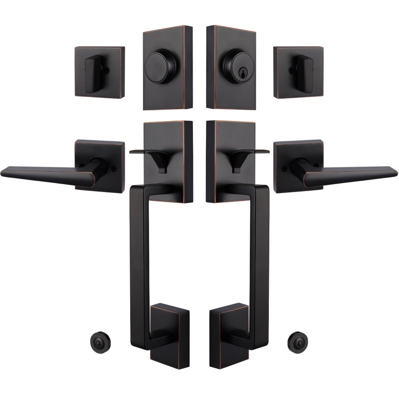 HISAFE Oil Rubbed Bronze Double French Door Handle Set for Front Door Exterior Door Lock Set with DeadboltLever Lower Half Grip LeftRight Handed - Image 2