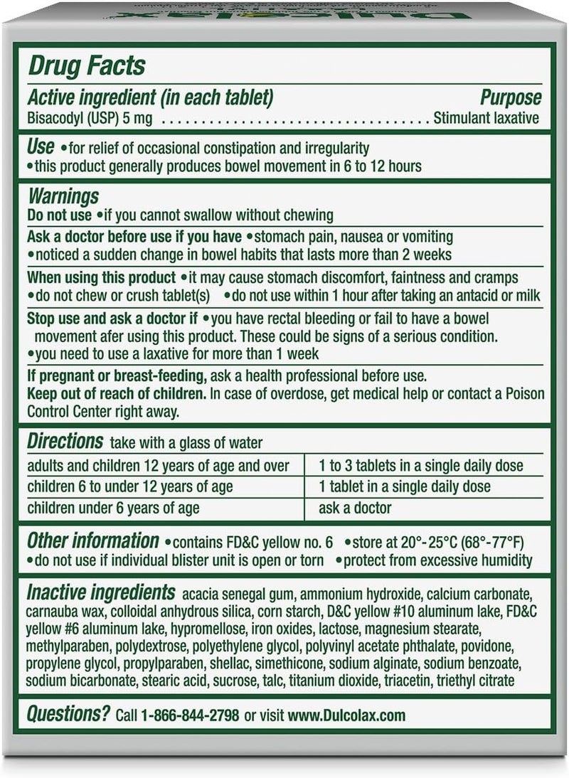 Dulcolax Stimulant Laxative Tablets 100 Count Gentle Overnight Constipation Relief Bisacodyl 5mg  Stool Softener Laxative Liquid Gel Capsules 100ct for Gentle Relief Docusate Sodium 100mg - Image 3