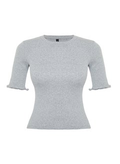 Gray Melange Ribbed Fitted Crew Neck Flexible Knitted Blouse TWOSS23BZ00025 - pzsku/Z9E97E378E7E20DA97DCEZ/45/_/1730940848/c1e05777-3a00-4bc4-8aea-b8ec92c60f36