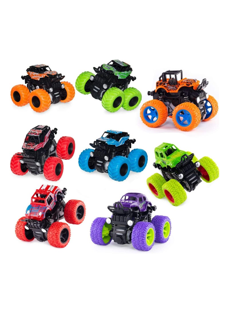 مجموعة من 8 ألعاب شاحنة الوحش - سيارات دفع وانطلاق تعمل بالاحتكاك، ألعاب أطفال للأولاد من سن 1 2 3 4 5 6 سنوات، مجموعة ألعاب سيارة القصور الذاتي، لعبة بهلوانية، لوازم حفلات أعياد الميلاد للأولاد والبنات