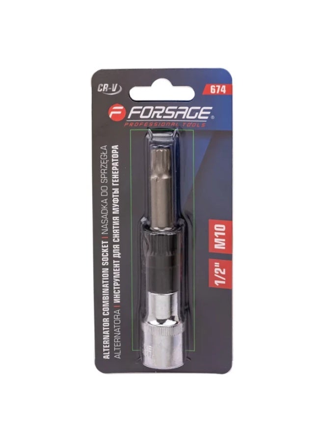 FORSAGE Alternator pulley remover socket bit m10, 1/2", in blister - Image 1