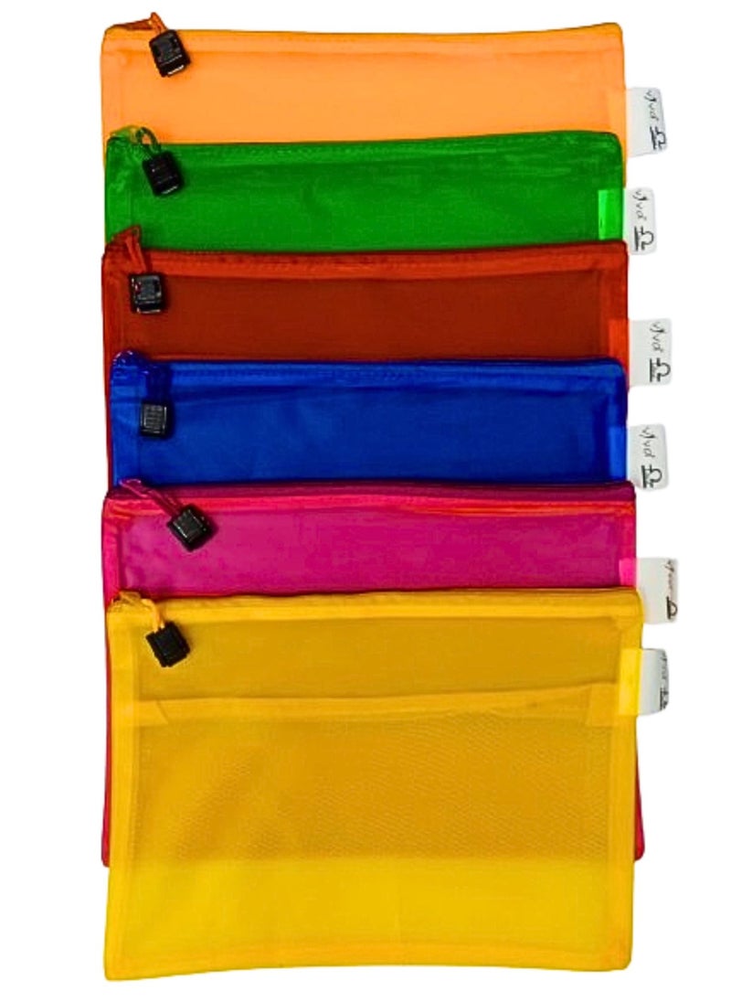 A5 Zipper File Bags, Zippered Waterproof PVC Pouch Plastic Zip Document Filing Folder MULTICOLORS (PACK OF 12)