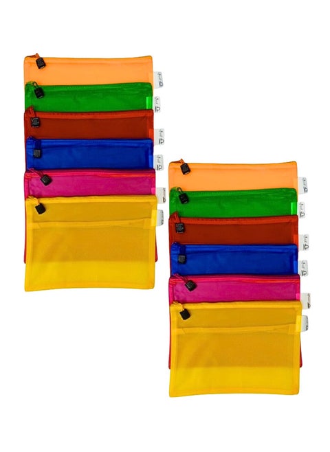 A5 Zipper File Bags, Zippered Waterproof PVC Pouch Plastic Zip Document Filing Folder MULTICOLORS (PACK OF 12)