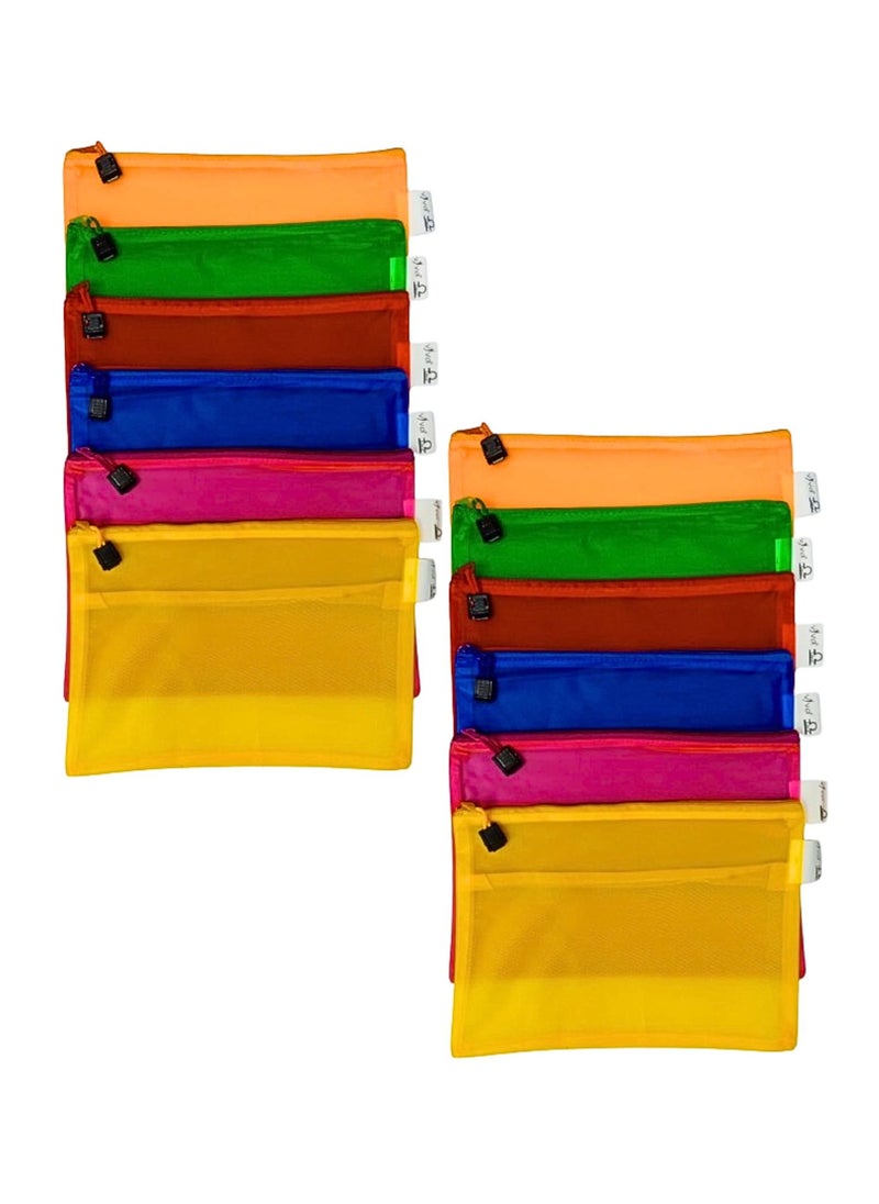 A5 Zipper File Bags, Zippered Waterproof PVC Pouch Plastic Zip Document Filing Folder MULTICOLORS (PACK OF 12)