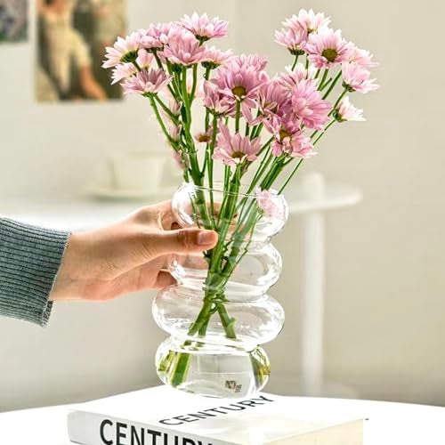 BLOFLO STU BLOFLO Transparent Glass Hydroponic Flower Vase, 7-Inch Clear Glass Vase, Four-Layer Geometric Glass Vase for Home Décor, Modern Bubble Glass Vase for Home Office Wedding Table Decoration (Clear) - Image 1