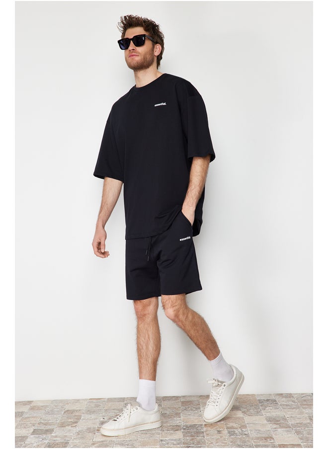 trendyol Black Tracksuit Oversize Text Printed 100% Cotton TMNSS24EM00003  - Image 2