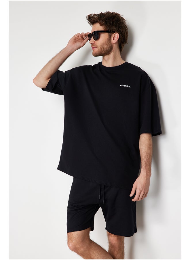trendyol Black Tracksuit Oversize Text Printed 100% Cotton TMNSS24EM00003  - Image 3