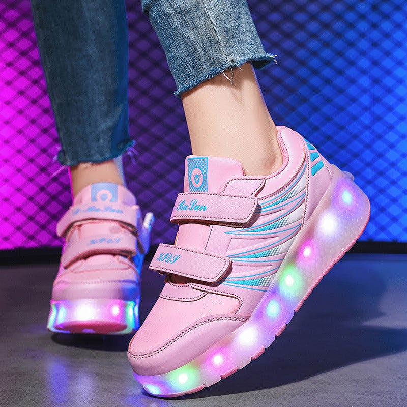 Kidsren''s Luminous Shoes USB Lighted Heelys Shoes Girls Roller Skates Outdoor Sports Invisible Student Wheeled Shoes - Image 3
