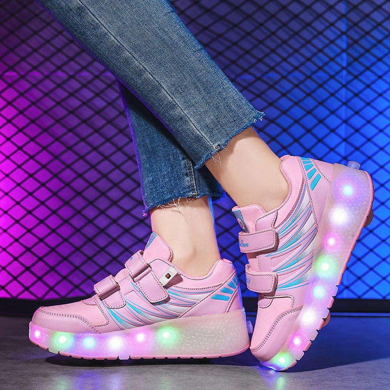 Kidsren''s Luminous Shoes USB Lighted Heelys Shoes Girls Roller Skates Outdoor Sports Invisible Student Wheeled Shoes - Image 2