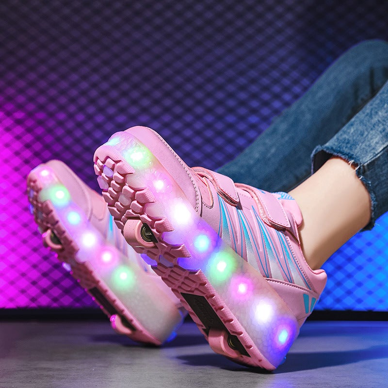 Kidsren''s Luminous Shoes USB Lighted Heelys Shoes Girls Roller Skates Outdoor Sports Invisible Student Wheeled Shoes - Image 5