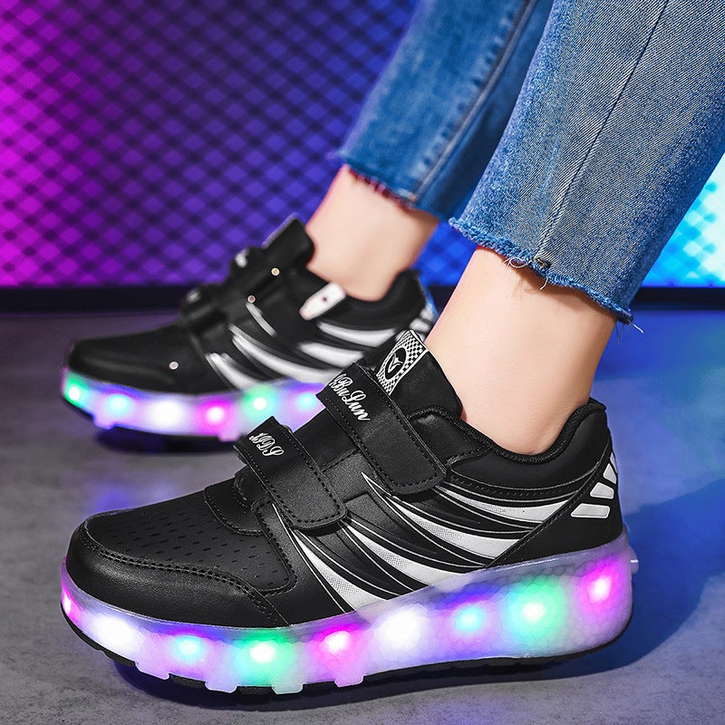 Kidsren''s Luminous Shoes USB Lighted Heelys Shoes Girls Roller Skates Outdoor Sports Invisible Student Wheeled Shoes - Image 4