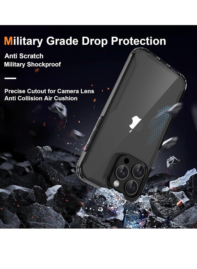 راكسوم جراب حماية لهاتف آيفون 15 برو ماكس مع [2 واقي شاشة + 1 واقي عدسة كاميرا]، مقاوم للصدمات، مصنوع من البولي كربونات الصلب، بظهر شفاف وإطار أسود مرن من السيليكون، جراب حماية لهاتف آيفون 15 برو ماكس - Image 3