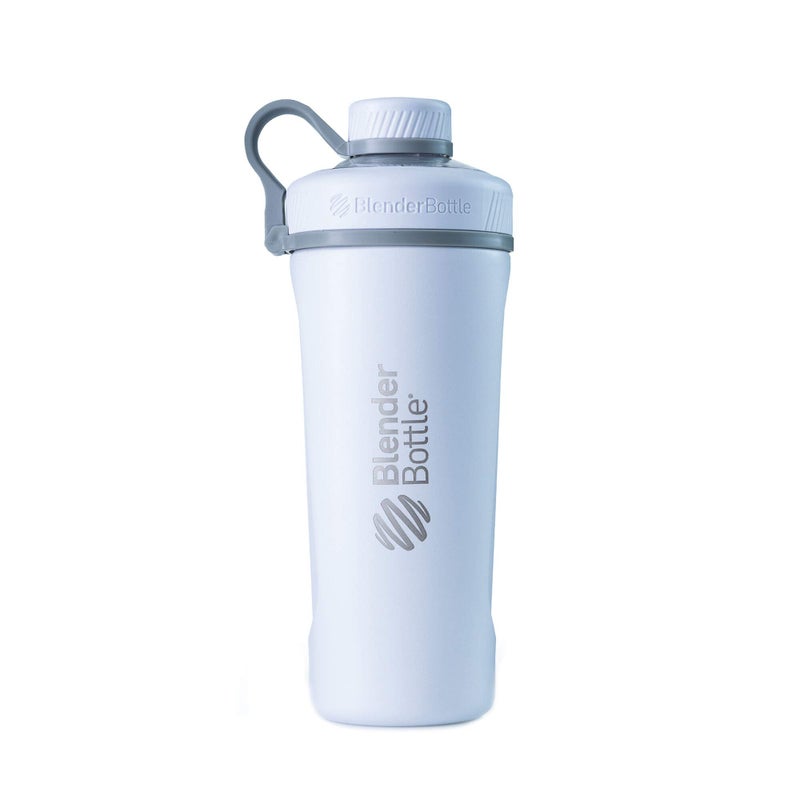 BlenderBottle Radian Shaker Cup Insulated Stainless Steel Water Bottle with Wire Whisk 26Ounce Matte White