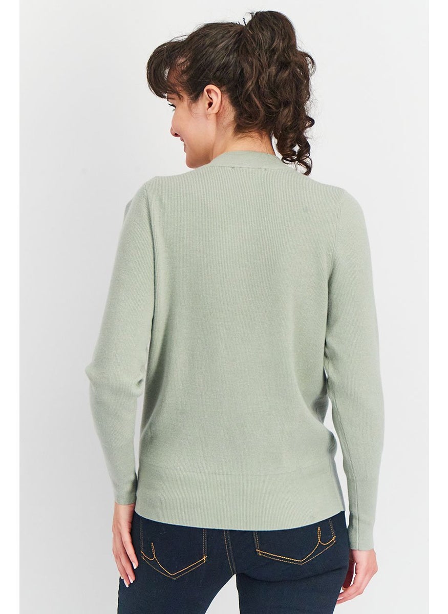 Tchibo Women Crew Neck Long Sleeves Knit Sweater, Sage Green  - Image 2