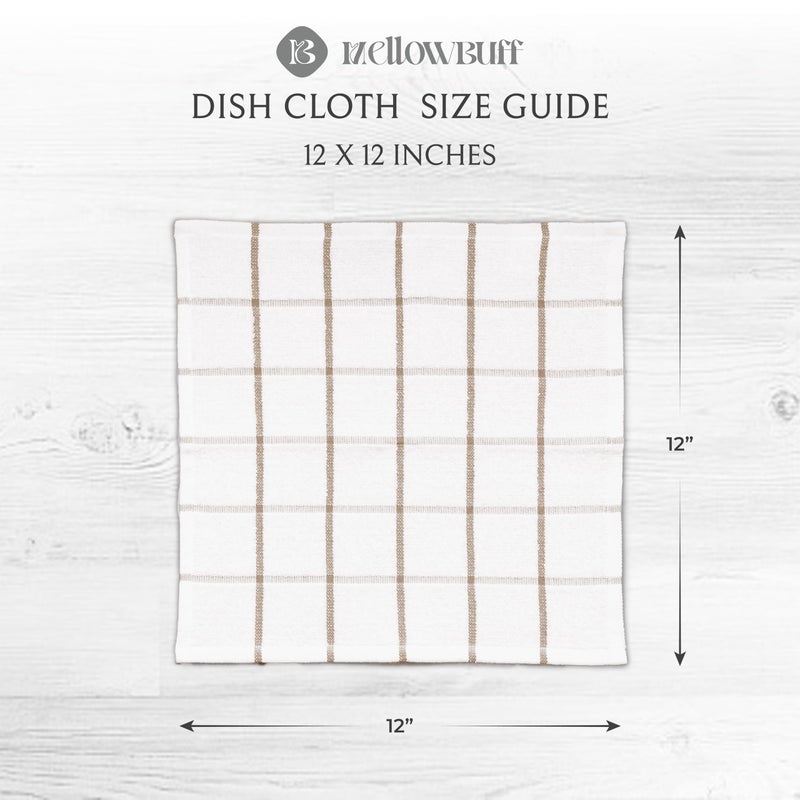 Mellow Buff 100% Cotton Terry Dish Cloth & Dish Towel, 8 Pack, Super Soft and Absorbent Kitchen Towels, Perfect for Kitchen Cleaning and Dish Washing (TAN (Solid and Checks) 8 Pack) - Image 4