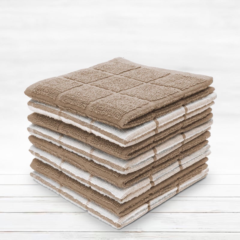 Mellow Buff 100% Cotton Terry Dish Cloth & Dish Towel, 8 Pack, Super Soft and Absorbent Kitchen Towels, Perfect for Kitchen Cleaning and Dish Washing (TAN (Solid and Checks) 8 Pack) - Image 5