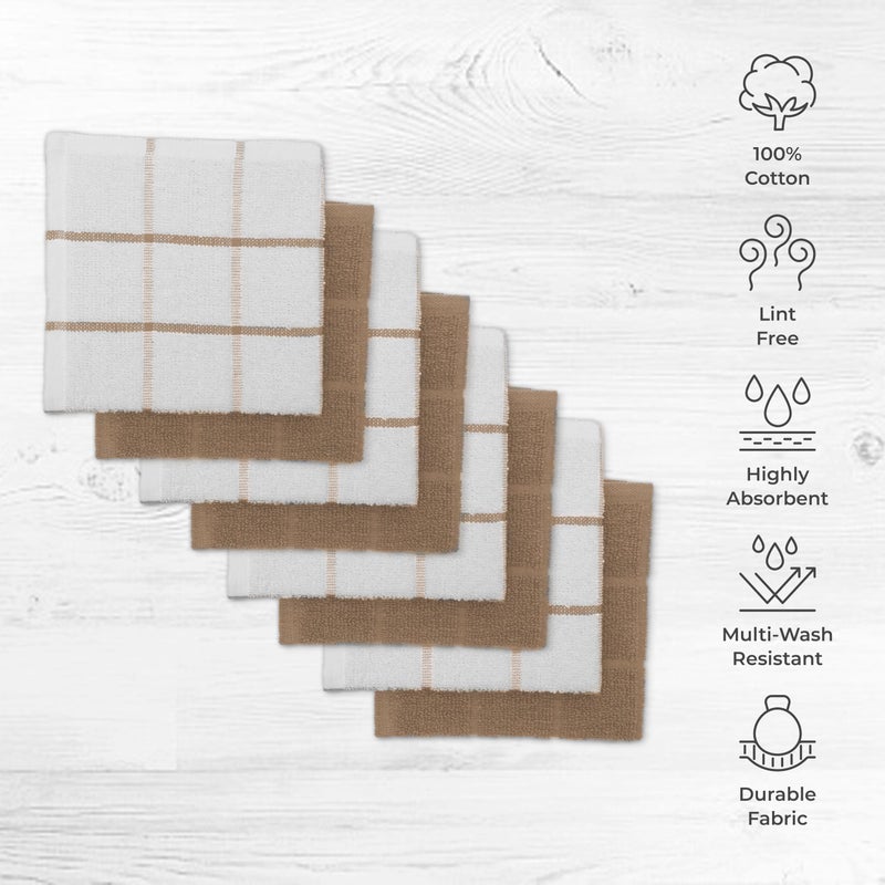 Mellow Buff 100% Cotton Terry Dish Cloth & Dish Towel, 8 Pack, Super Soft and Absorbent Kitchen Towels, Perfect for Kitchen Cleaning and Dish Washing (TAN (Solid and Checks) 8 Pack) - Image 3