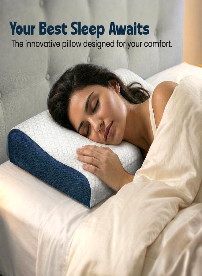 Hoopy Memory Foam Contour Pillow for Neck & Cervical Pain Relief | Ergonomic Neck Pillow for Back, Side & Stomach Sleepers | Washable Cotton Cover, Breathable Airflow Design - White, 30 x 50 x 10 CM - Image 2