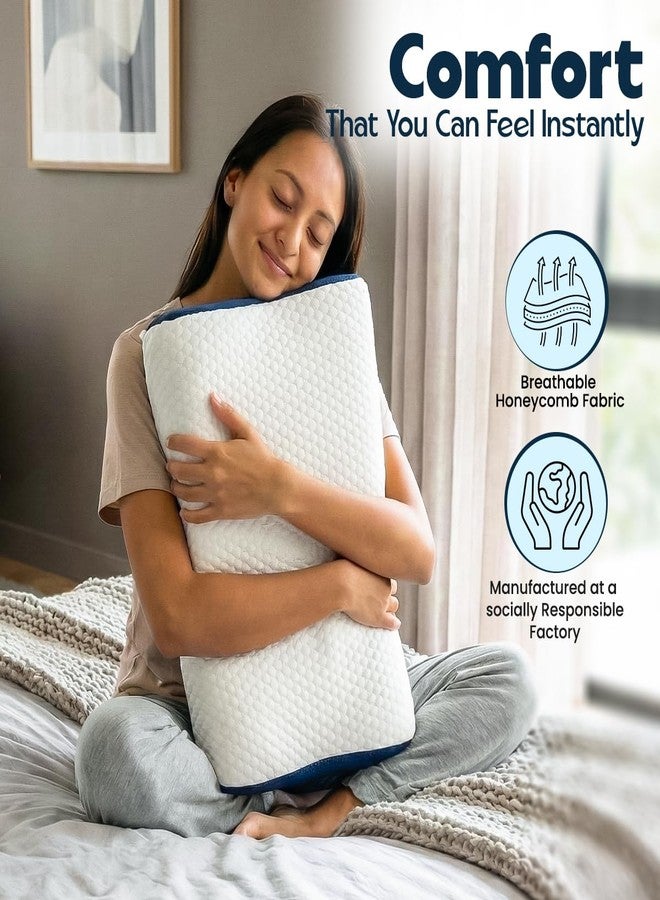 Hoopy Memory Foam Contour Pillow for Neck & Cervical Pain Relief | Ergonomic Neck Pillow for Back, Side & Stomach Sleepers | Washable Cotton Cover, Breathable Airflow Design - White, 30 x 50 x 10 CM - Image 3