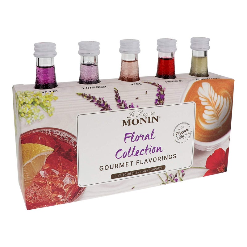 Monin - Gourmet Flavorings Floral Collection, Great for Cocktails, Lemonades, Teas, & Sodas, Gluten-Free, Dairy-Free, (Violet, Lavender, Rose, Hibiscus, & Elderflower) | 50 ml Per Bottle - Image 1