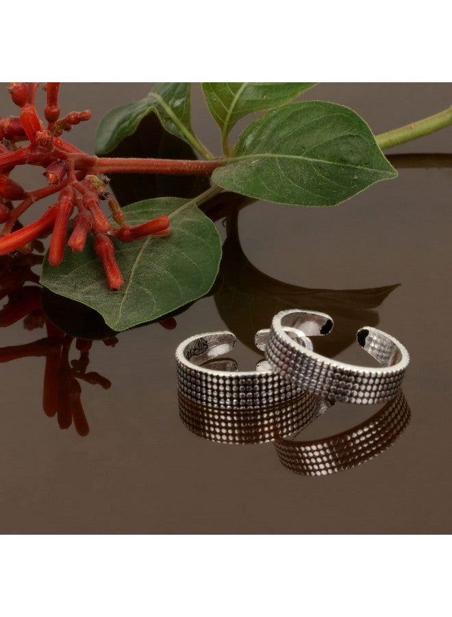 Silver Chest 925 Silver Toe Rings for women stylish silver bands for Girls Sterling Silver Plain Oxidised rings with 3D Dots Design - Image 2