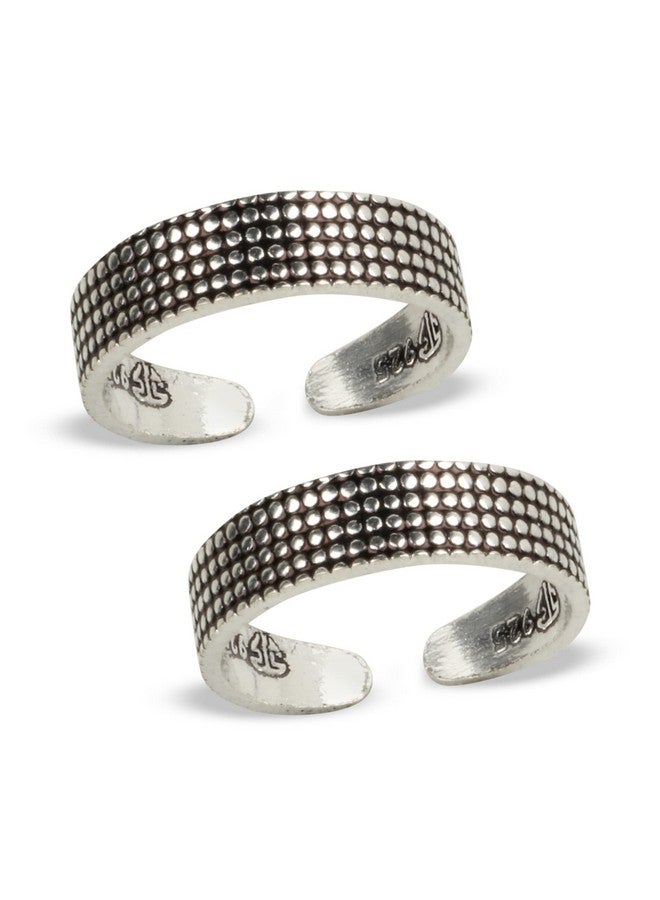 Silver Chest 925 Silver Toe Rings for women stylish silver bands for Girls Sterling Silver Plain Oxidised rings with 3D Dots Design - Image 4