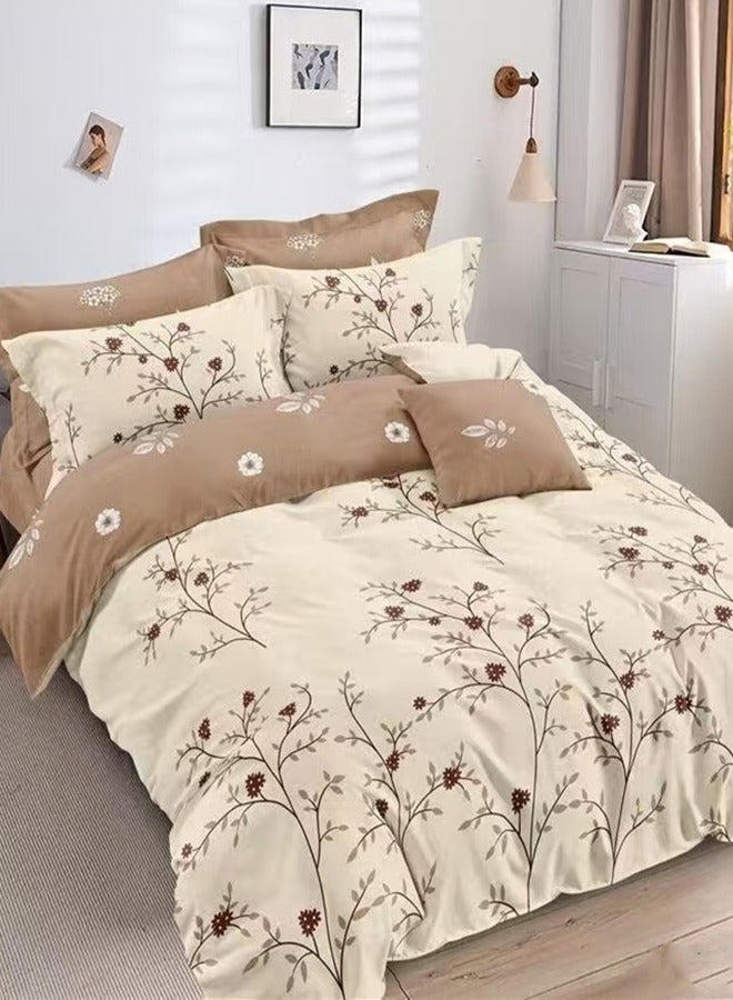 طقم سرير كينغ سايز 220x240 سم - 6 قطع، قماش ميكروفايبر - 1 غطاء لحاف، 1 ملاءة مشدودة، 4 أغطية وسائد، قابل للتنفس، مريح وناعم (الحشوة غير مشمولة)