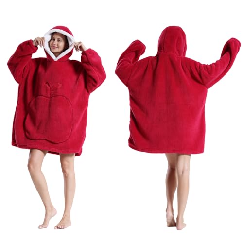 GoodtoU Wearable Blanket Hoodie Oversized Hooded Blanket for Warm Cozy Christmas Birthday Gifts Women for Adults Fluffy Plush Blanket Sweatshirt for Mom Wine Red - Image 3
