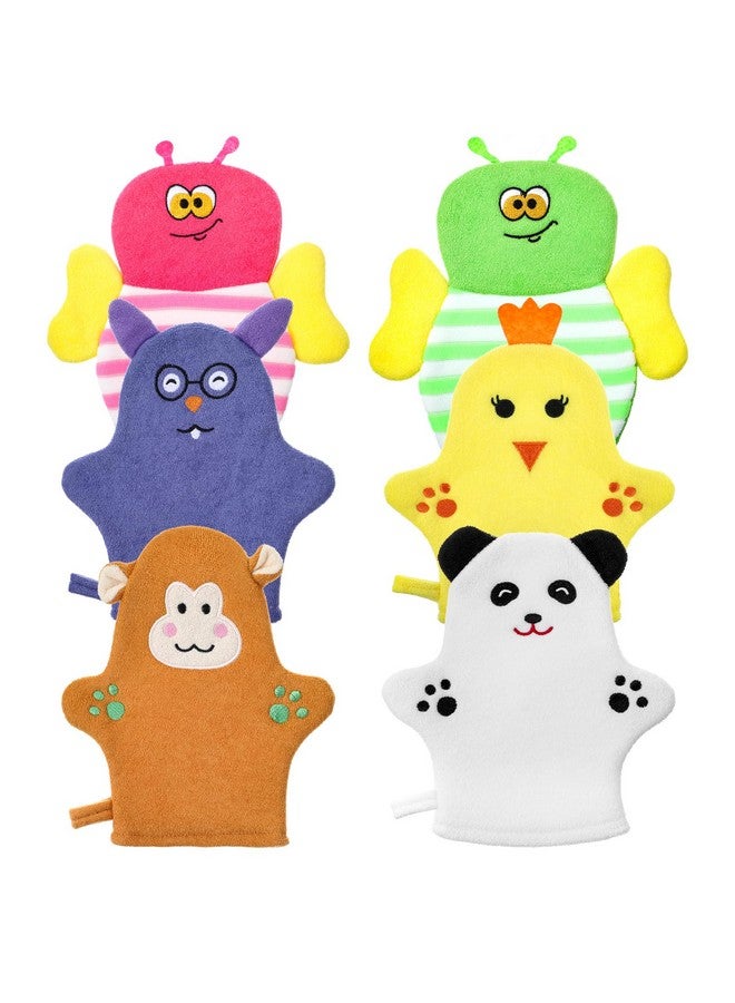Sibba 6 Pcs Baby Bath Mitt Washcloths Gloves, Gentle Cute Exfoliating Wash Mitt Animal Pattern, Baby Mittens Bath Towel Glove Soft Scrub Toddler Wash Cloths Body Scrubber Bathing Loofah Infant Gloves - Image 1