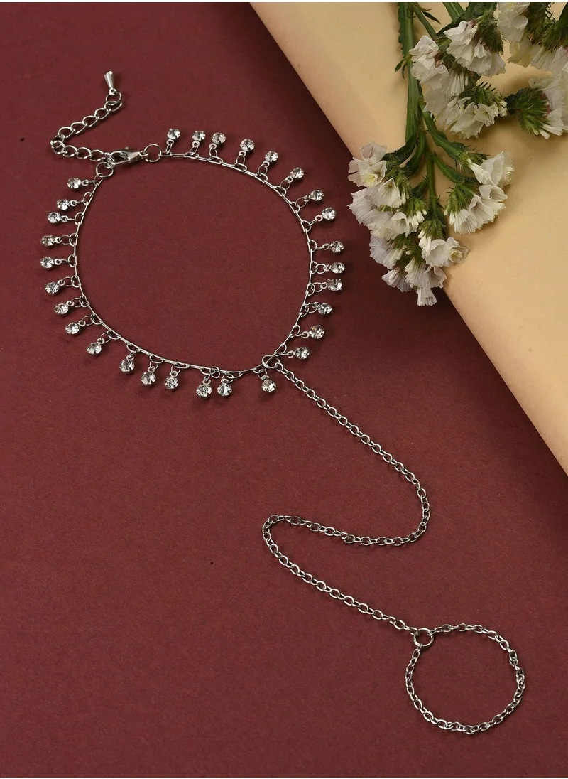 SOHI Silver Plated Designer Stone Anklet