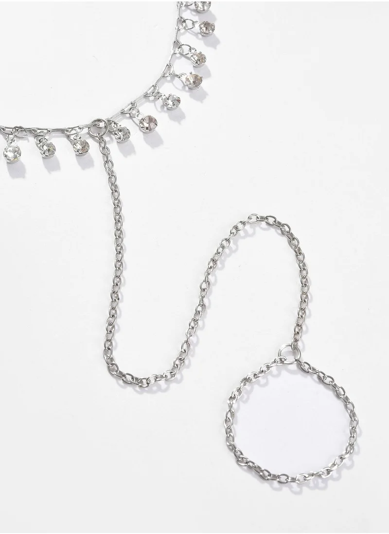 SOHI Silver Plated Designer Stone Anklet