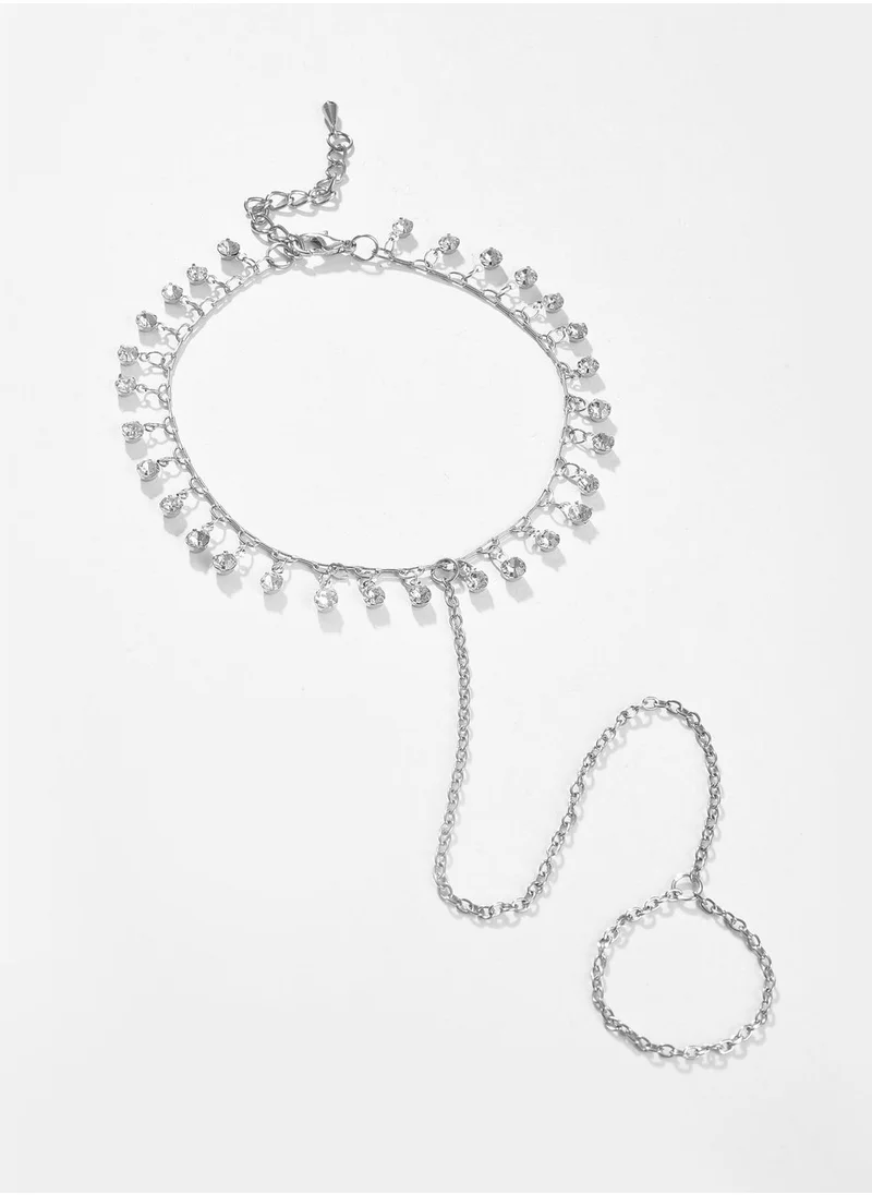 SOHI Silver Plated Designer Stone Anklet