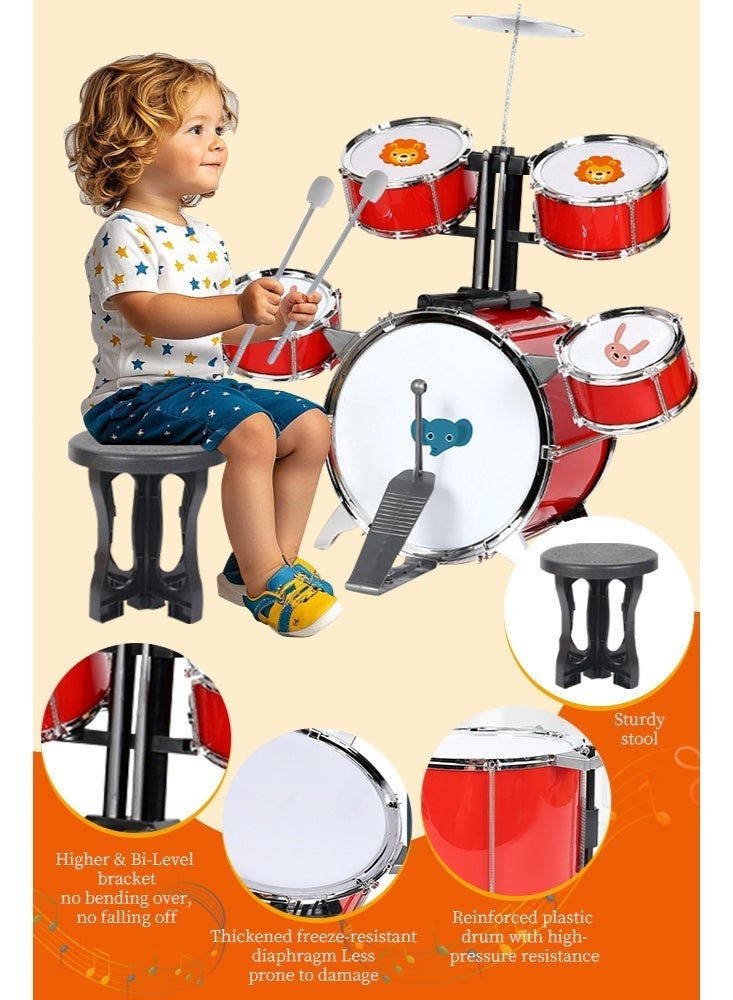 Solerconm Kids Drum Set with Stool & Drumsticks, Toddler Musical Toy with Lights & Sound, Educational Drum Kit for Boys & Girls Ages 2–5, Birthday Gift - Image 5