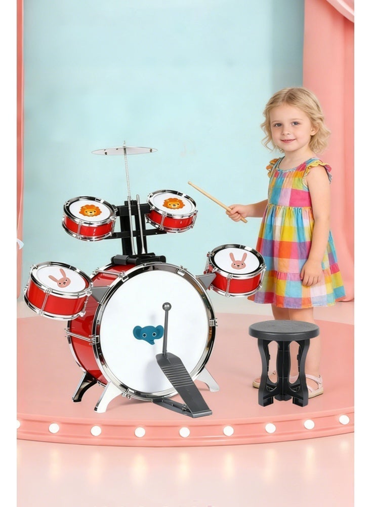 Solerconm Kids Drum Set with Stool & Drumsticks, Toddler Musical Toy with Lights & Sound, Educational Drum Kit for Boys & Girls Ages 2–5, Birthday Gift - Image 3