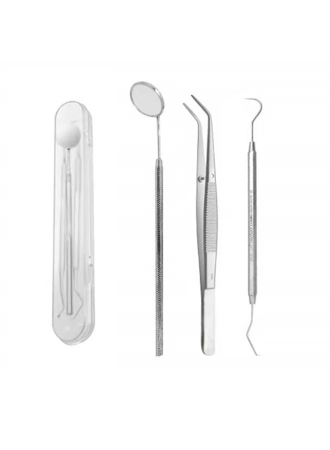 Chabeia 3 Pcs Dental Teeth Scraper Tool Kit | Double Ended Diagnostic Set | Mouth Mirror + Explorer + London College Tweezer | Stainless Steel | Autoclavable | Ergonomic Grip | Dental Diagnostic Tools（Sliver） - Image 1
