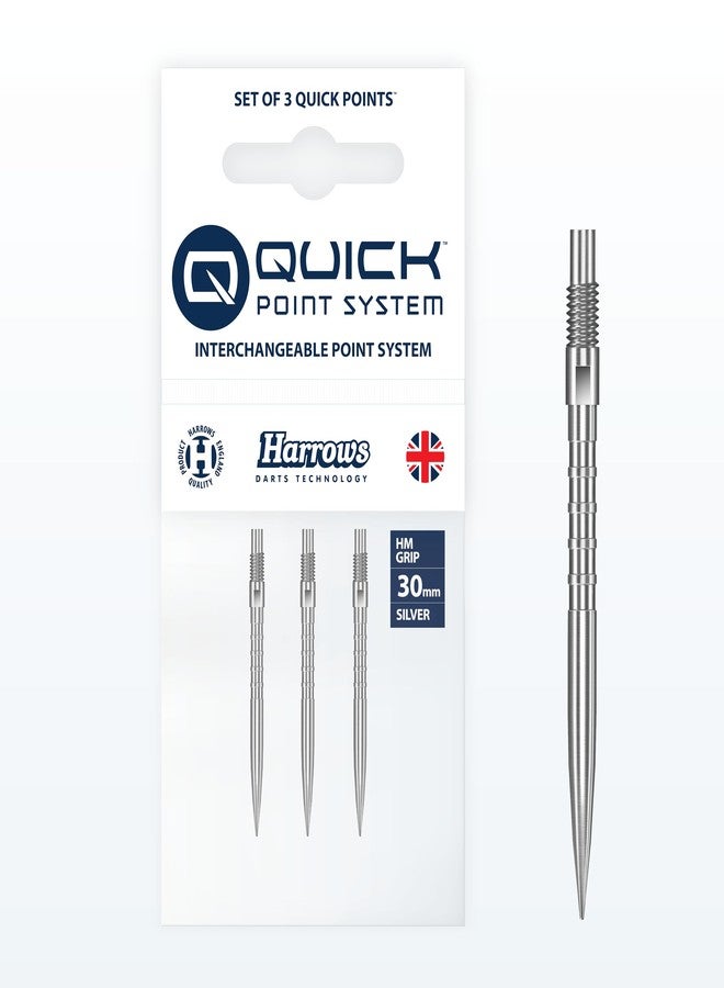 Harrows HM Grip Heavy Metal Quick Points – Ryan Searle Inspired Dart Points with Square-Cut Finger Grip Rings – No-Break Quick Point System for Fast Point Swaps – 30mm Silver - Image 1