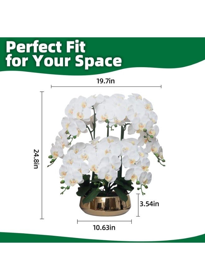 ترتيب زهور الأوركيد الفالاينوبسيس الاصطناعية، 8 سيقان، بتلات بيضاء كبيرة، في مزهرية سيراميك كبيرة - Image 4