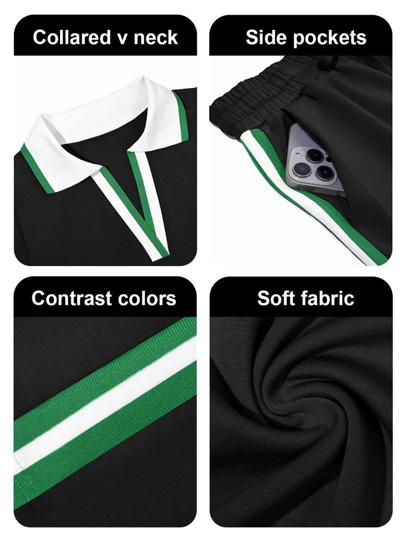 Fisoew Womens 2 Piece Skirt Set Summer Cap Sleeve Tops Matching Tennis Skirts Casual Color Block Vacation Outfits Lounge Sets - Image 5
