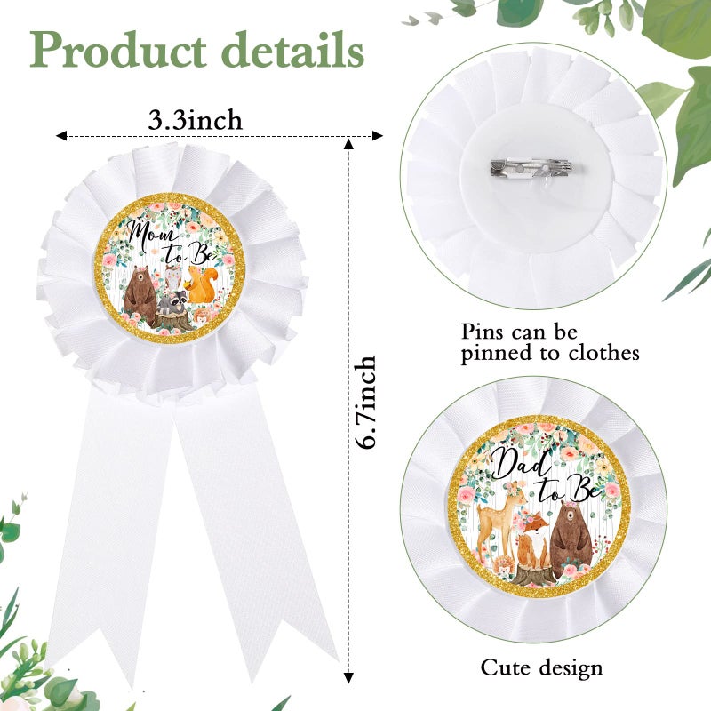 Xinnun 4 Pieces Mom to Be Sash Baby Shower Decoration Woodland Flower Themed Sash for Mommy and Dad Corsage Pin with Sage Green Leaf Flowers Crown for Baby Shower Party Favors Gender Reveal (White) - Image 4