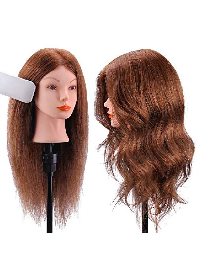 TopDirect رأس عارضة أزياء مع شعر بشري 100%، بني داكن 18 بوصة، شعر حقيقي للتجميل، رأس عارضة أزياء، تصفيف الشعر، ممارسة تصفيف الشعر، رؤوس الدمى للتدريب مع حامل المشبك والأدوات - Image 4