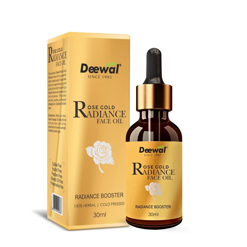 Deewal Rose Gold Radiance Face Oil Organic Pure Rose Oil for Glowing Skin Reduces Dark Spots AllSeason Nourishment for Healthy Skin All Skin Types 30ml - Image 1